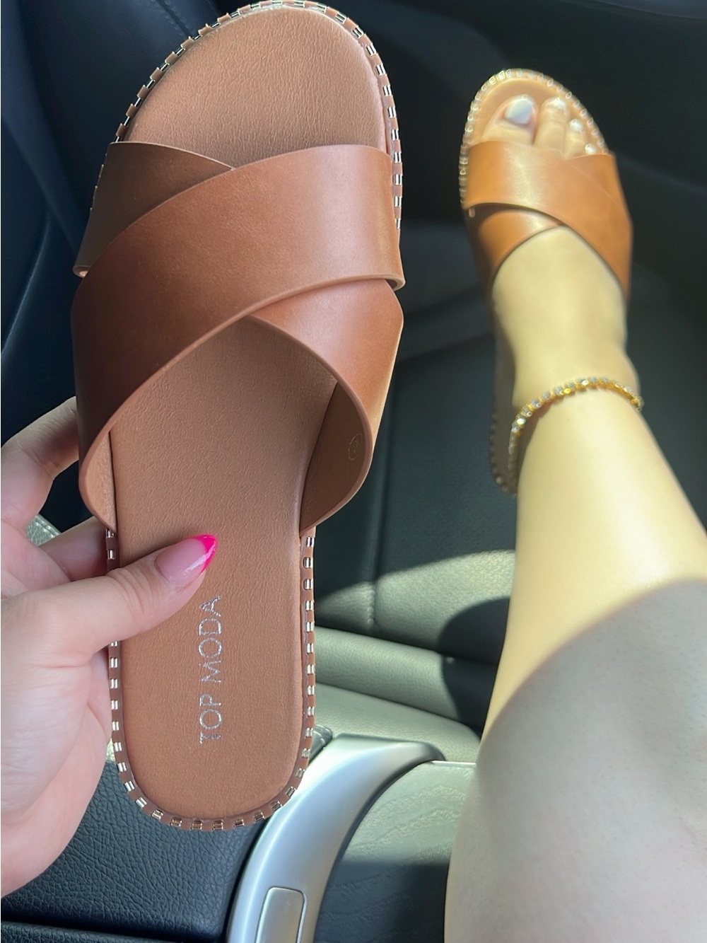 TOP Moda Tan Crisscross Slide Sandals